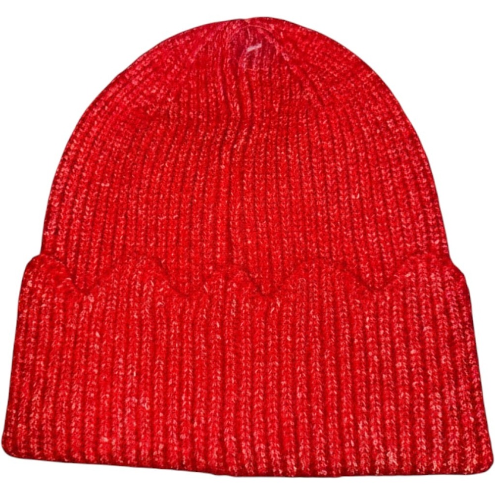 Uncharted Threads Cherry Red Scallop Edge Ribbed Knit Beanie Hat OSFM NEW